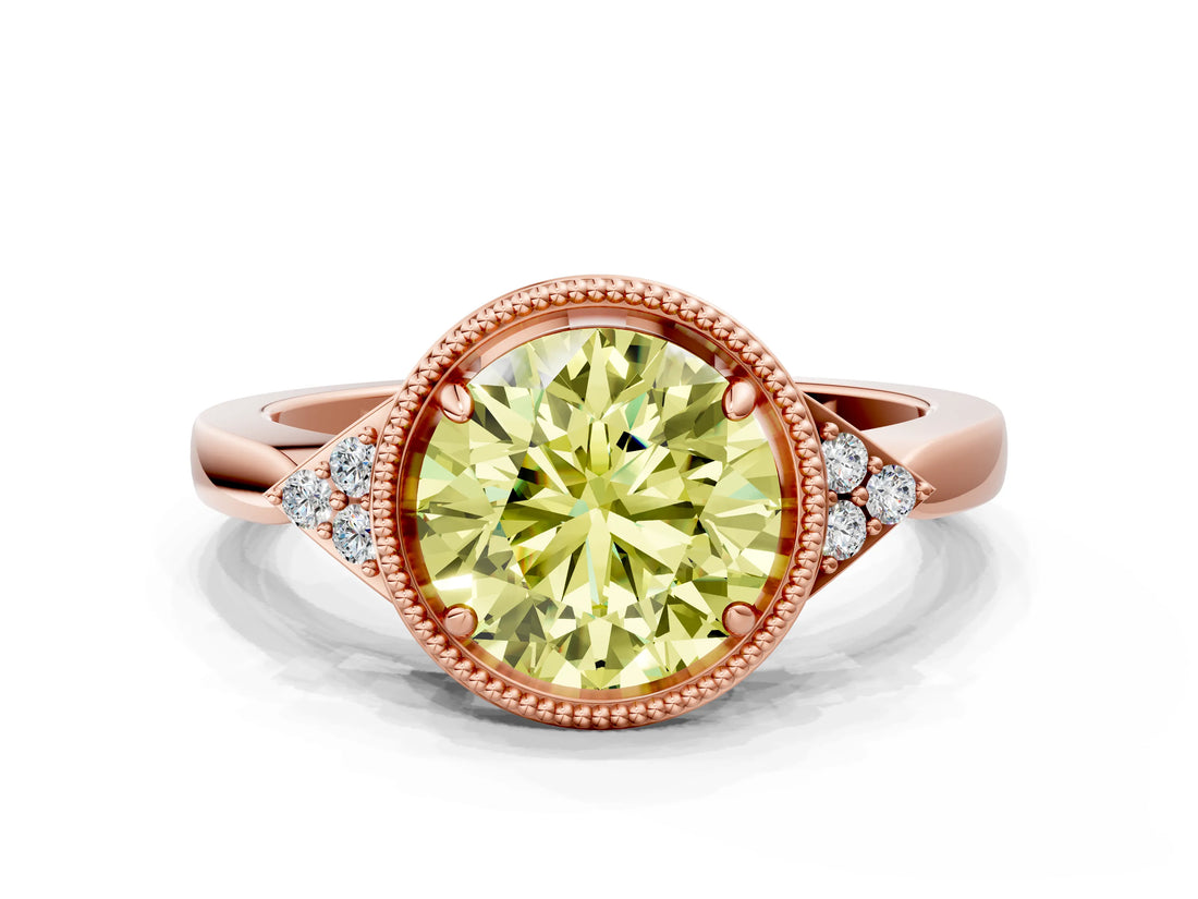 Rose gold Hexagonal Halo Fancy Yellow Round Cut Diamond Solitaire with Pavé Band and Four-Prong Setting_3