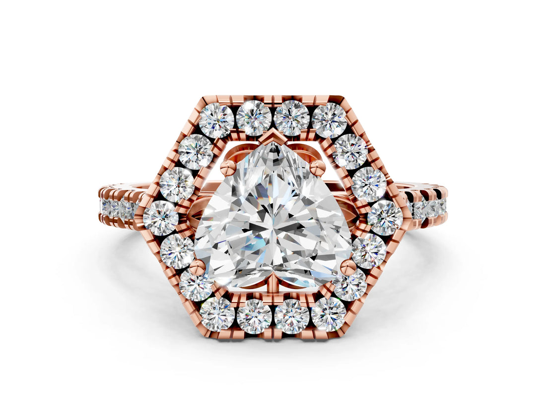 Rose gold Hexagonal Halo Heart Cut Diamond Pavé Band with Four-Prong Setting_3