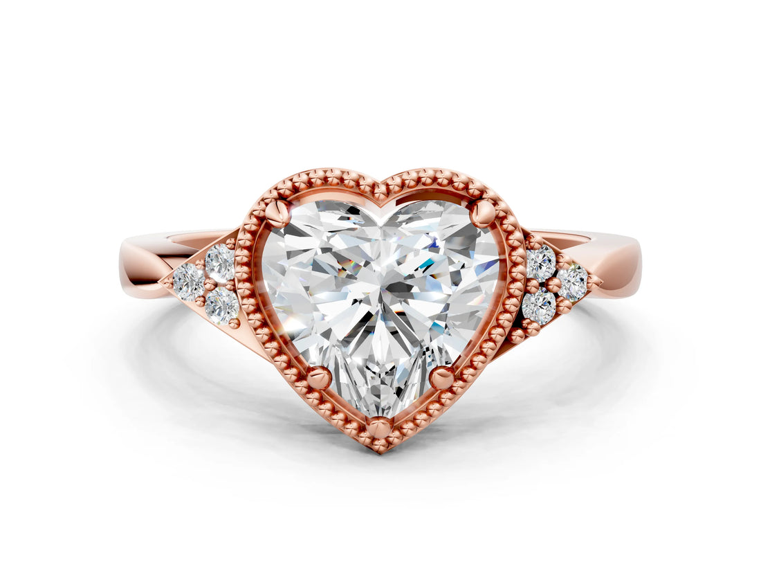 Rose gold Hexagonal Halo Heart Cut Diamond Solitaire with Pavé Band and Four-Prong Setting_3