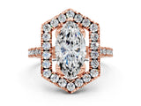 Rose gold Hexagonal Halo Marquise Cut Diamond Pavé Band with Four-Prong Setting_15