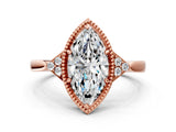 Rose gold Hexagonal Halo Marquise Cut Diamond Solitaire with Pavé Band and Four-Prong Setting_3