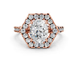 Rose gold Hexagonal Halo Oval Cut Diamond Pavé Band with Four-Prong Setting_3