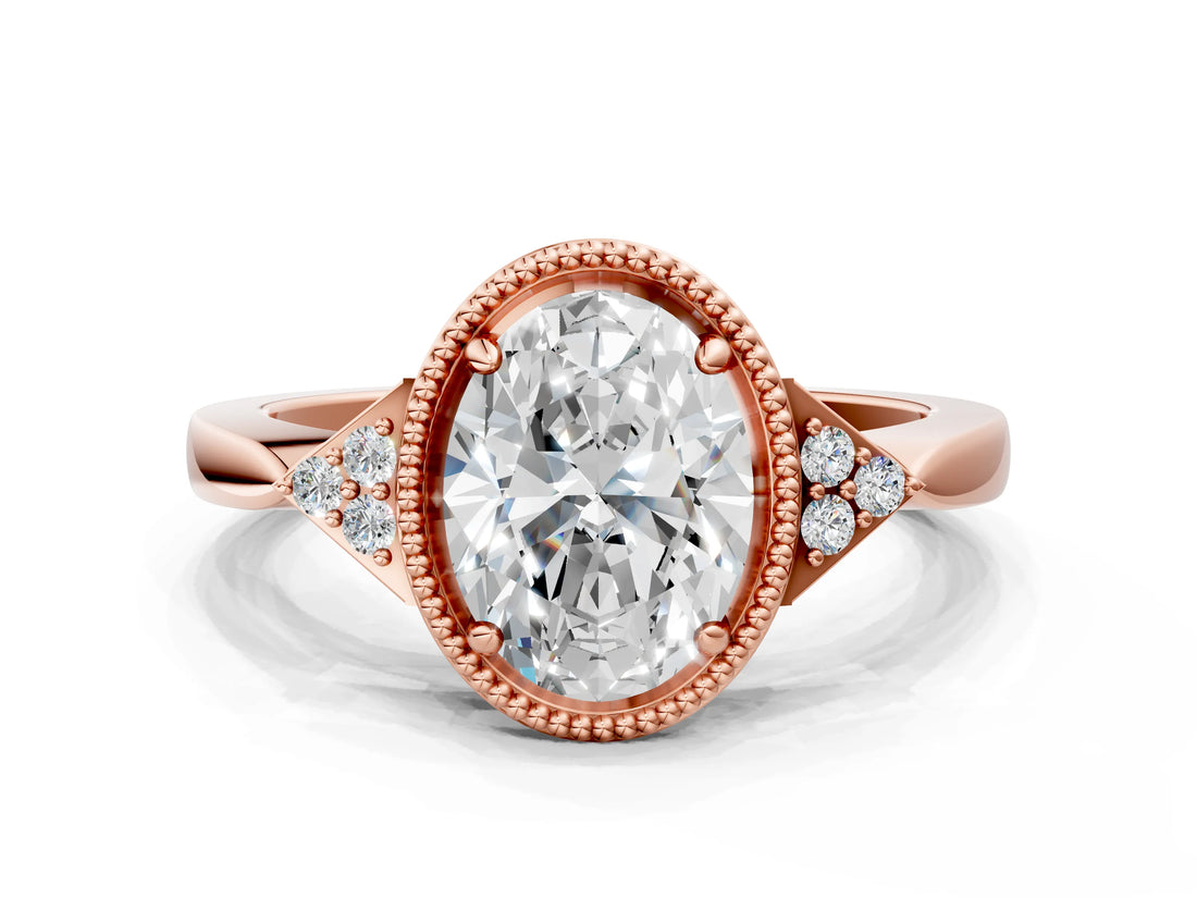 Rose gold Hexagonal Halo Oval Cut Diamond Solitaire with Pavé Band and Four-Prong Setting_3