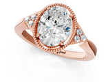 Rose gold Hexagonal Halo Oval Cut Diamond Solitaire with Pavé Band and Four-Prong Setting_4