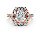 Rose gold Hexagonal Halo Pear Cut Diamond Pavé Band with Four-Prong Setting_3