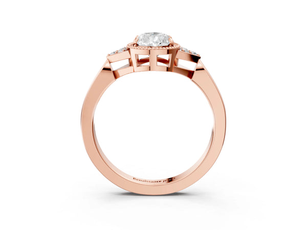 Rose gold Hexagonal Halo Pear Cut Diamond Solitaire with Pavé Band and Four-Prong Setting