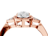 Rose gold Hexagonal Halo Pear Cut Diamond Solitaire with Pavé Band and Four-Prong Setting_7
