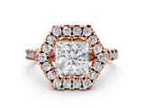 Rose gold Hexagonal Halo Princess Cut Diamond Pavé Band with Four-Prong Setting_3