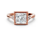 Rose gold Hexagonal Halo Princess Cut Diamond Solitaire with Pavé Band and Four-Prong Setting_3