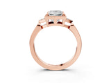 Rose gold Hexagonal Halo Princess Cut Diamond Solitaire with Pavé Band and Four-Prong Setting_6