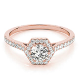Rose gold Hexagonal Halo Round Diamond Pavé Band with Four-Prong Setting 1