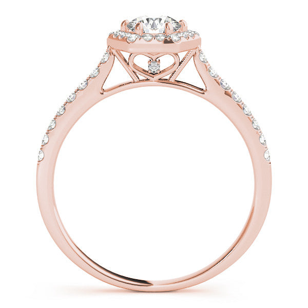 Rose gold Hexagonal Halo Radiant Cut Diamond Pavé Band with Four-Prong Setting
