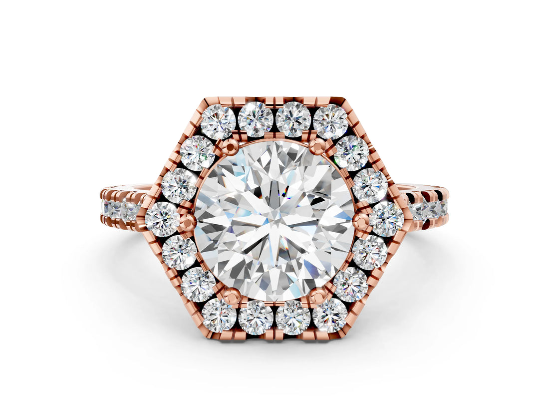 Rose gold Hexagonal Halo Round Diamond Pavé Band with Four-Prong Setting_3