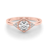 Rose gold Hexagonal Halo Round Diamond Solitaire with Pavé Band and Four-Prong Setting 1