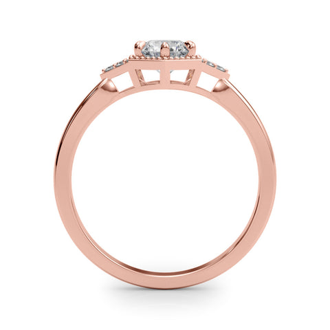 Rose gold Hexagonal Halo Round Diamond Solitaire with Pavé Band and Four-Prong Setting 2