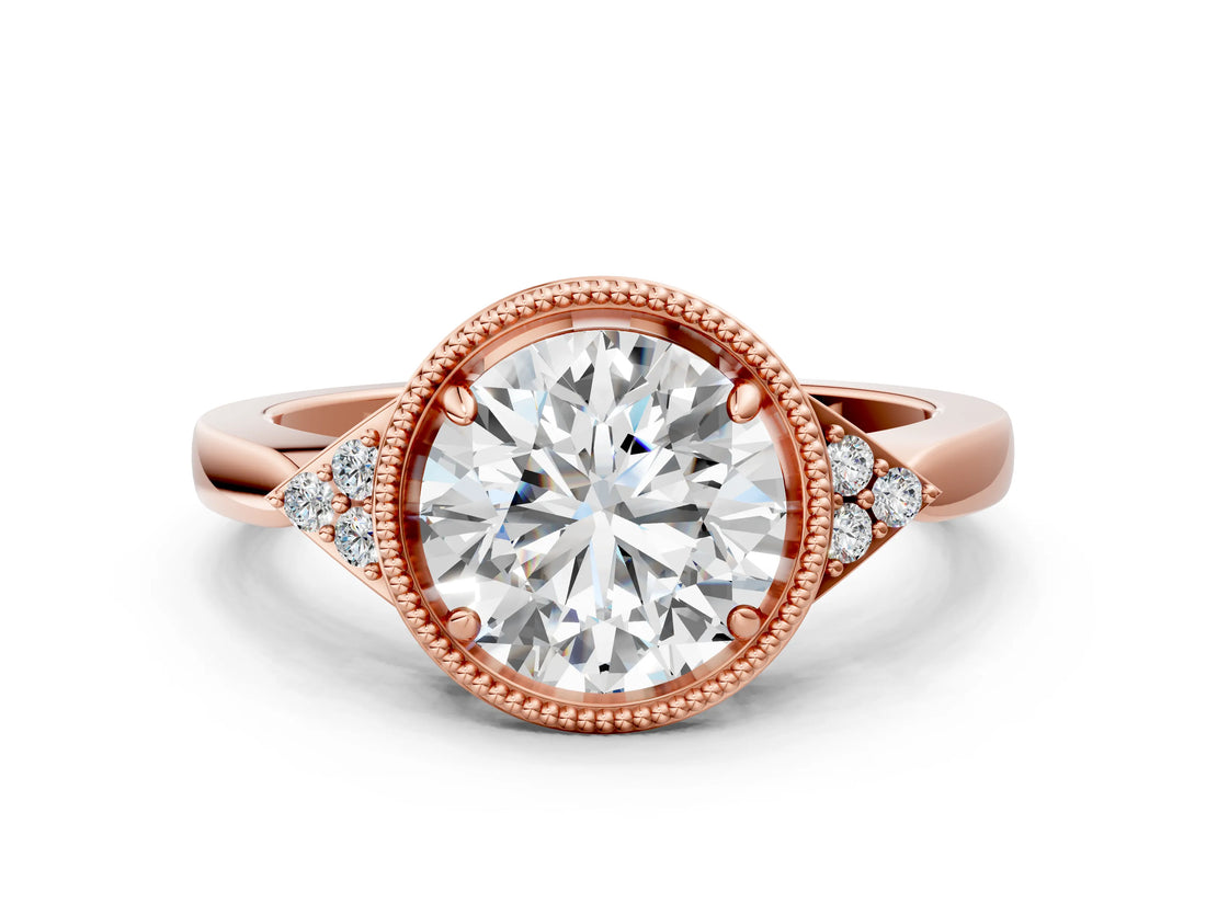 Rose gold Hexagonal Halo Round Diamond Solitaire with Pavé Band and Four-Prong Setting_9