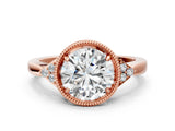 Rose gold Hexagonal Halo Round Diamond Solitaire with Pavé Band and Four-Prong Setting_9