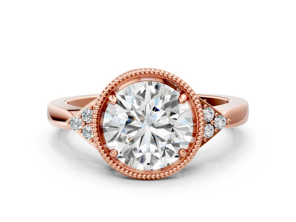Rose Gold Round Milgrain Frame Solitaire Engagement Ring Setting with Accented Shoulders