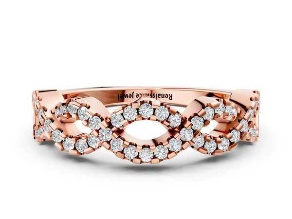 Rose gold Infinity Diamond Pavé Round Stone Twist Band with Prong Setting