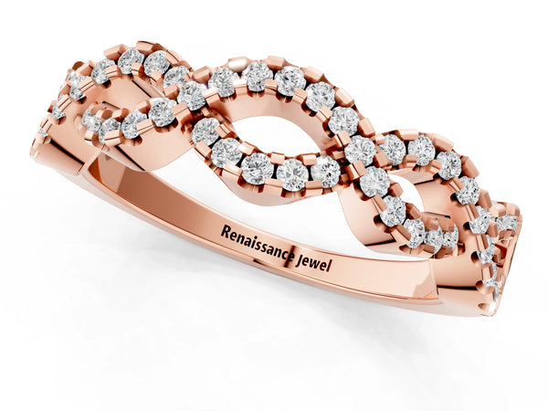 Rose gold Infinity Diamond Pavé Round Stone Twist Band with Prong Setting