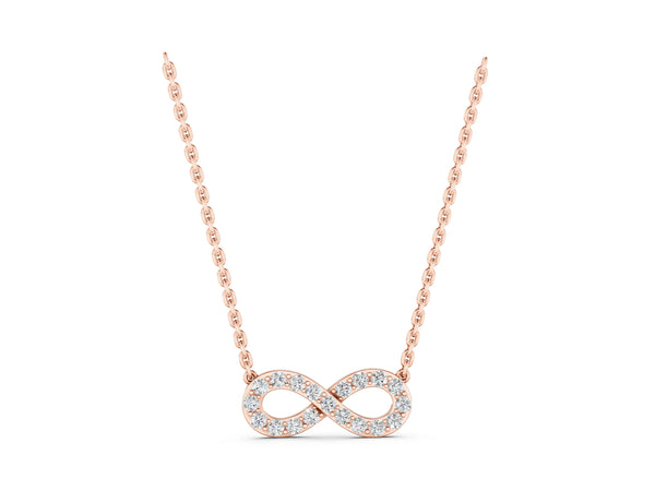Rose gold Infinity Pendant with Round Cut Diamonds in Pavé Setting