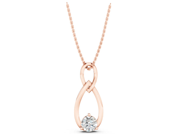 Rose gold Infinity Teardrop Pendant with Round Diamond in Bezel Setting
