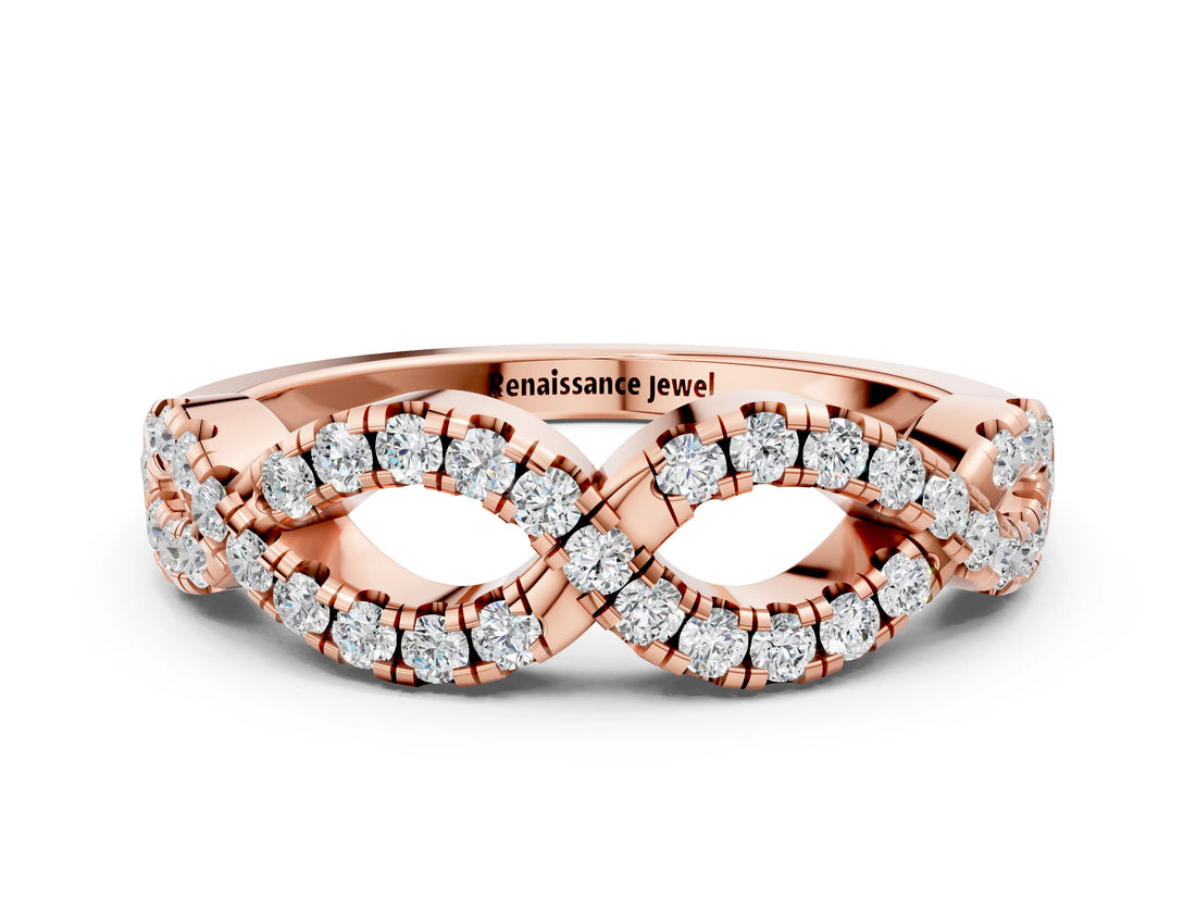Rose gold Infinity Twist Diamond Pavé Band with Round Stones and Prong Setting_2