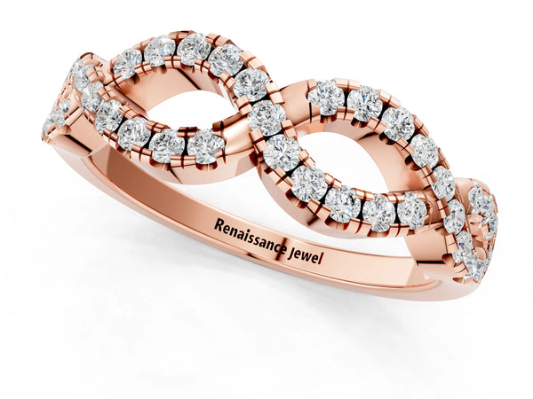 Rose gold Infinity Twist Diamond Pavé Band with Round Stones and Prong Setting