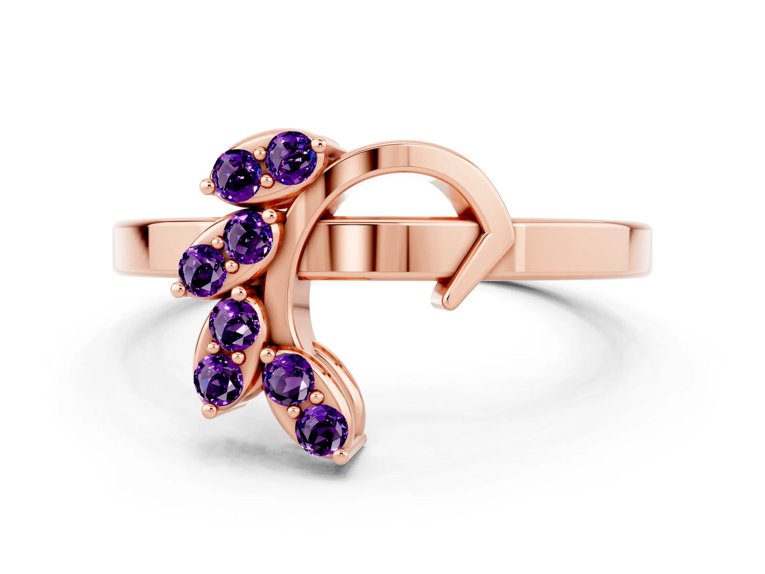 Rose gold Marquise Amethyst Cluster Bypass Ring with Prong Setting_6