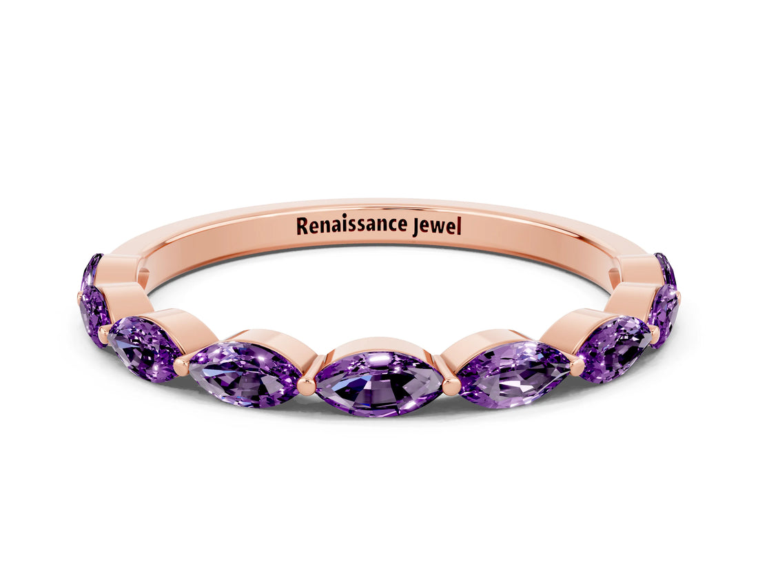 Rose gold Marquise Amethyst Prong Set Half-Eternity Band_6