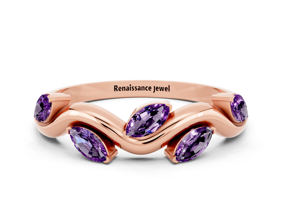 Rose gold Marquise Amethyst Twisted Band with Prong Setting_6