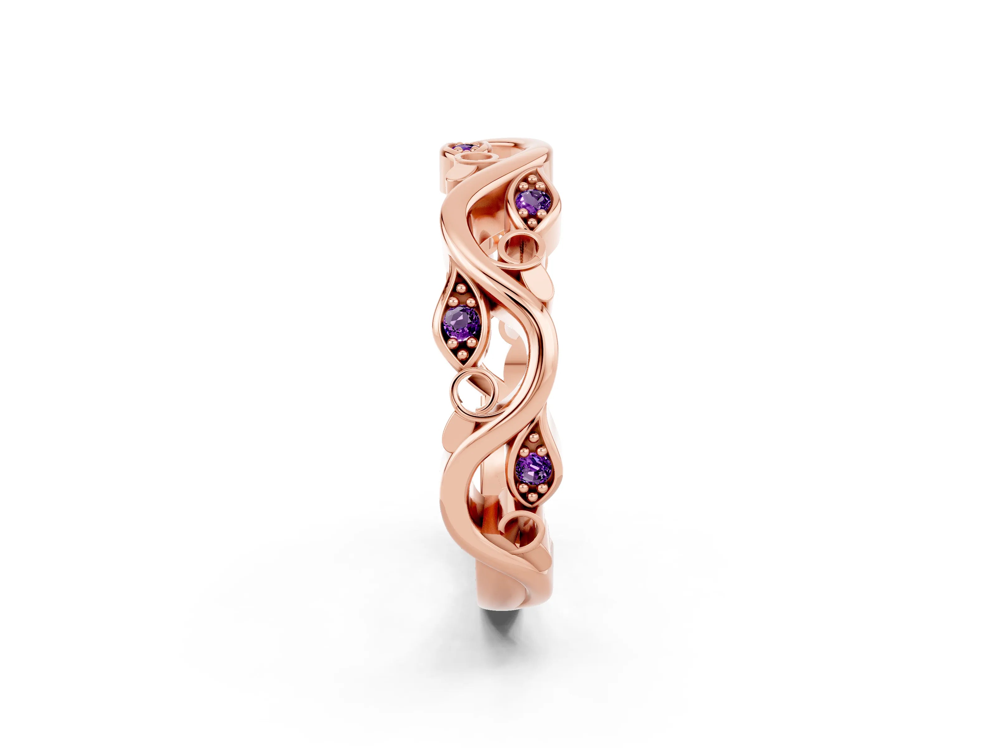 Rose gold Marquise Amethyst Vine Eternity Band with Bezel Setting_8