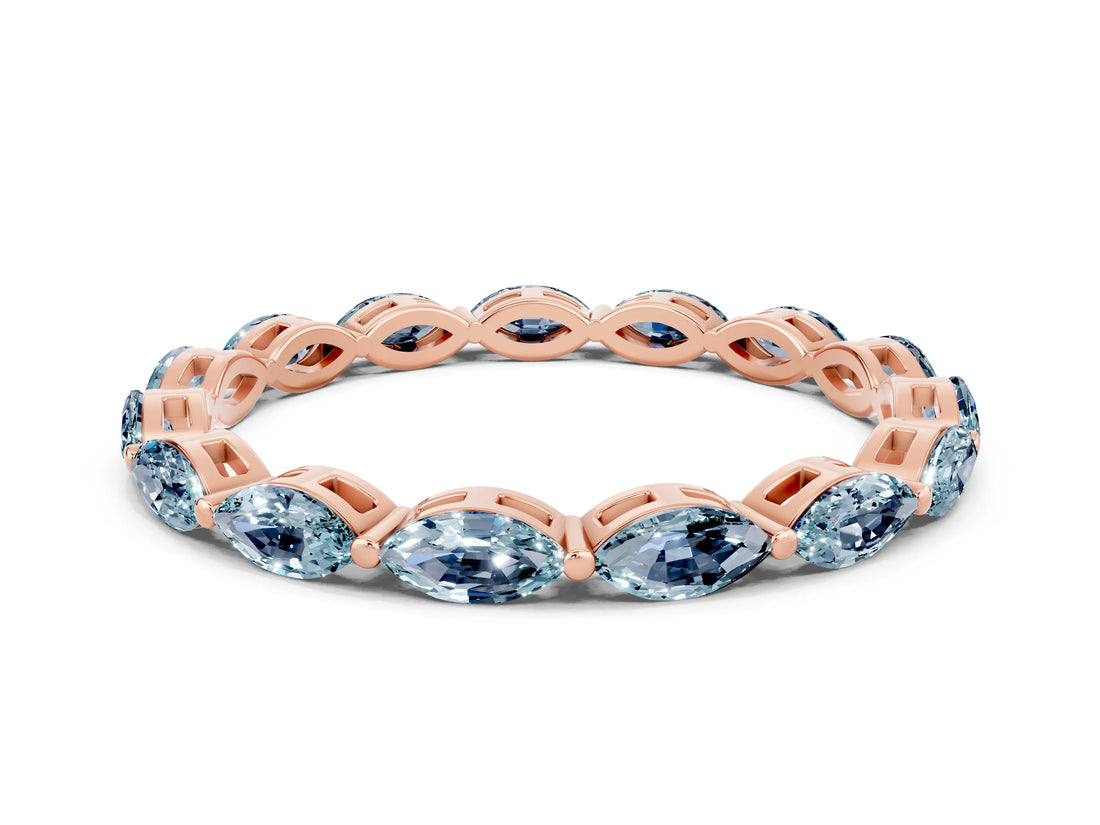 Rose gold Marquise Aquamarine Eternity Band with U-Prong Setting_12