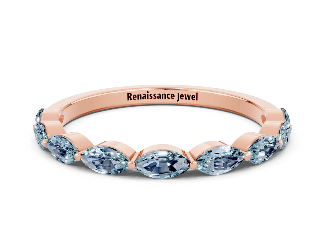 Rose gold Marquise Aquamarine Prong Set Half-Eternity Band_6