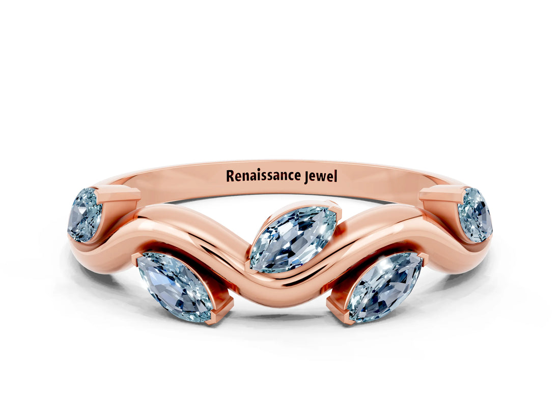 Rose gold Marquise Aquamarine Twisted Band with Prong Setting_6