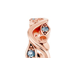 Rose gold Marquise Aquamarine Vine Eternity Band with Bezel Setting_11