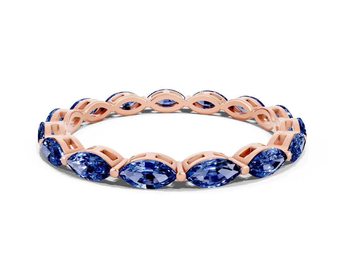 Rose gold Marquise Blue Sapphire Eternity Band with U-Prong Setting_12