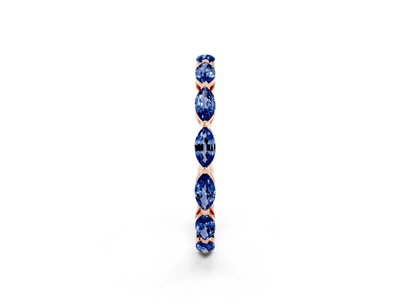 Rose Gold Marquise Lab-Grown Blue Sapphire Shared Prong Full Eternity Wedding Band