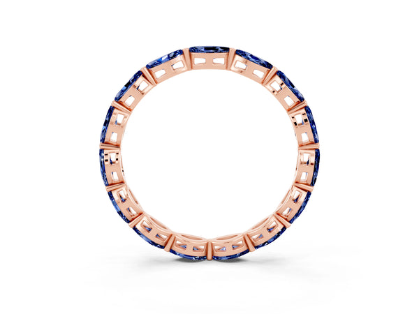 Rose Gold Marquise Lab-Grown Blue Sapphire Shared Prong Full Eternity Wedding Band