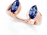 Rose gold Marquise Blue Sapphire Open Band Ring with Tension Setting_7