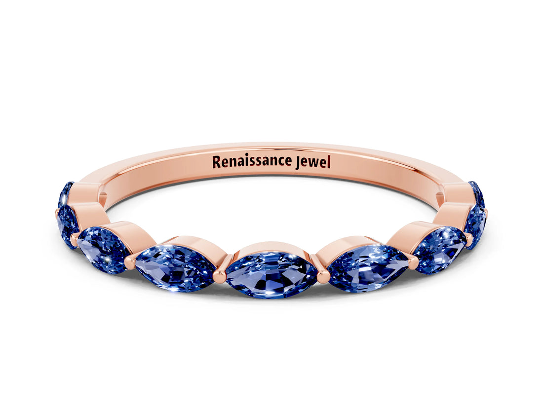 Rose gold Marquise Blue Sapphire Prong Set Half-Eternity Band_6