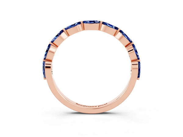 Rose Gold Marquise Lab-Grown Blue Sapphire Half Eternity Wedding Band with Prong Setting