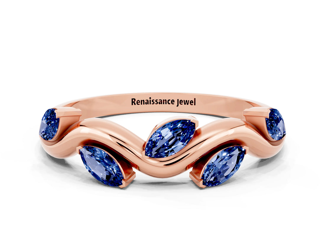 Rose gold Marquise Blue Sapphire Twisted Band with Prong Setting_6
