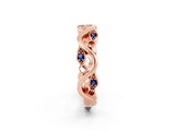 Rose gold Marquise Blue Sapphire Vine Eternity Band with Bezel Setting_8
