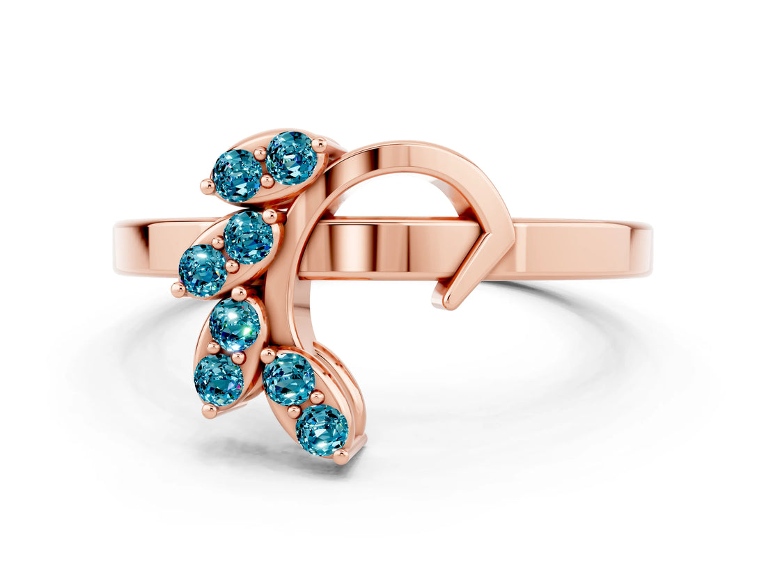 Rose gold Marquise Blue Topaz Cluster Bypass Ring with Prong Setting_6