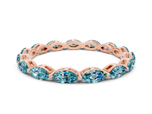 Rose Gold Marquise Blue Topaz Shared Prong Full Eternity Wedding Band