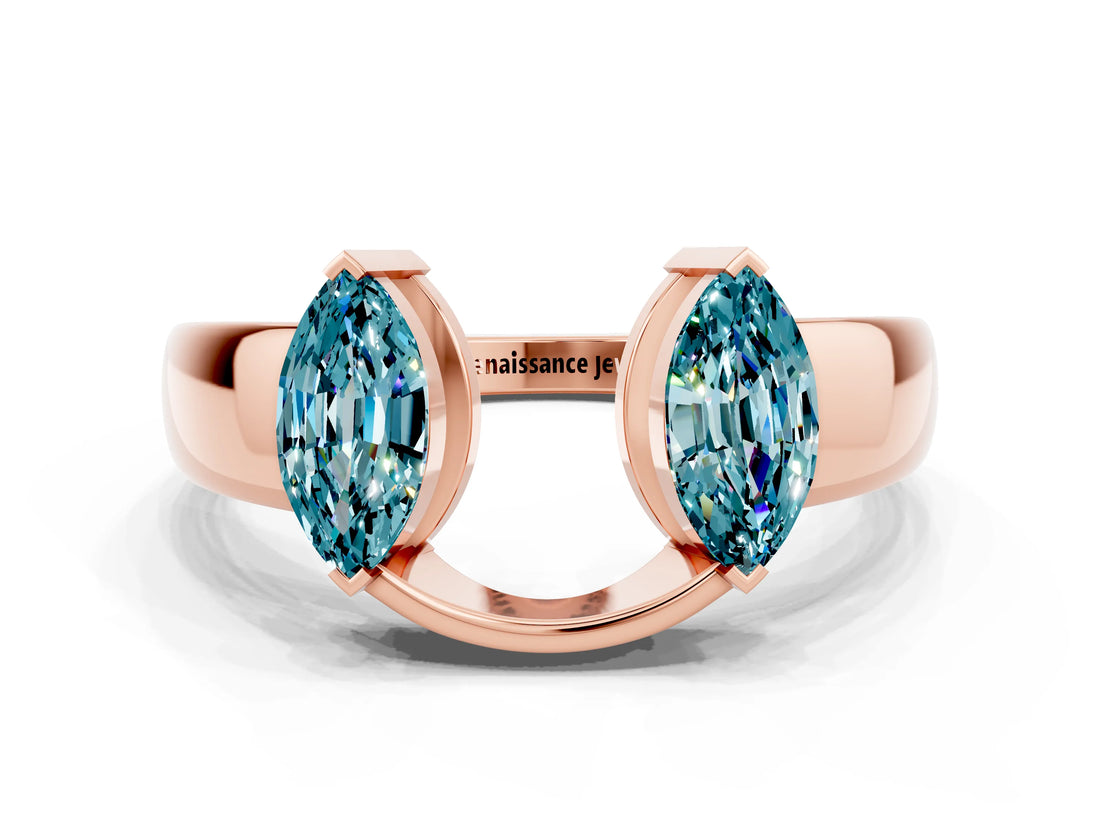 Rose gold Marquise Blue Topaz Open Band Ring with Tension Setting_6