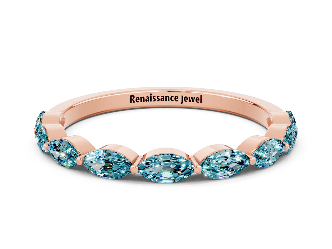 Rose gold Marquise Blue Topaz Prong Set Half-Eternity Band_6
