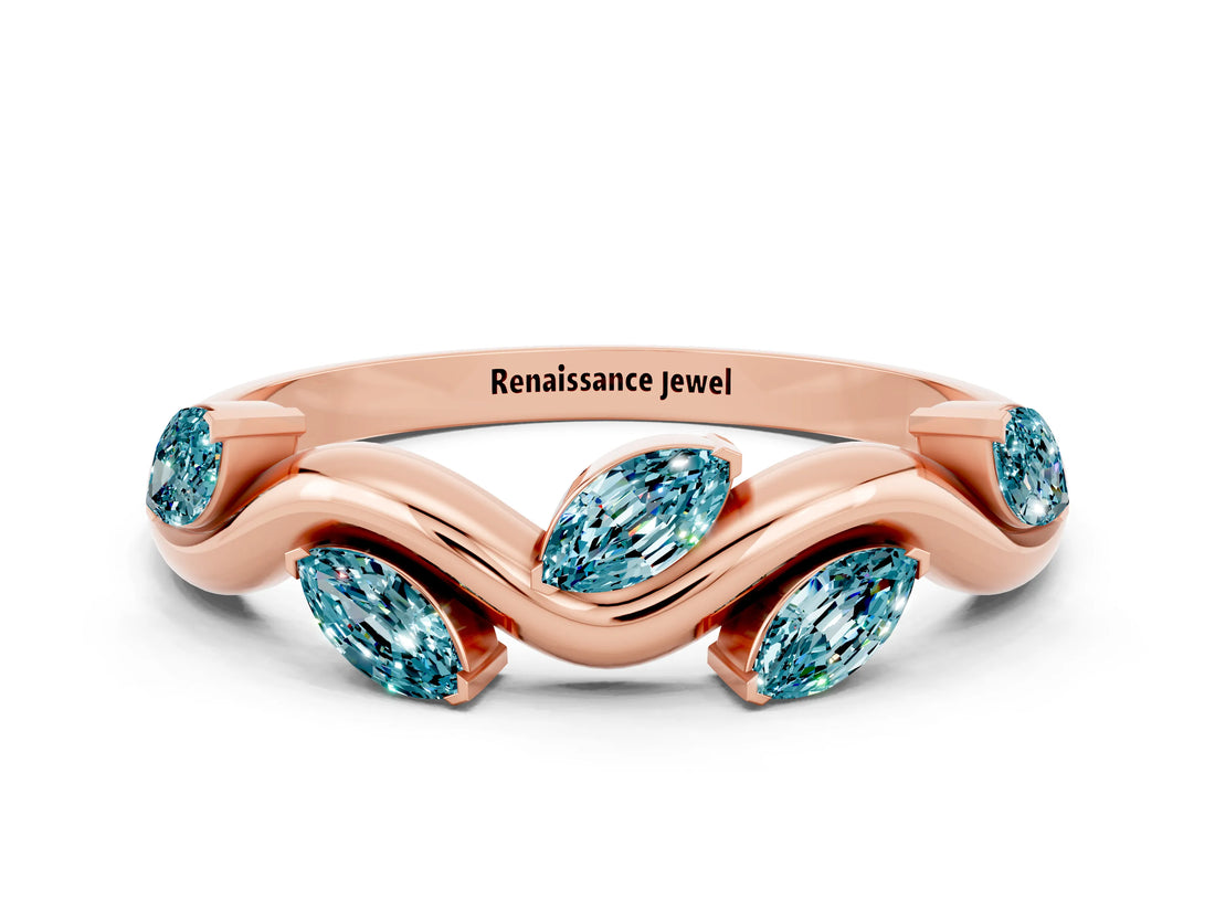 Rose gold Marquise Blue Topaz Twisted Band with Prong Setting_6