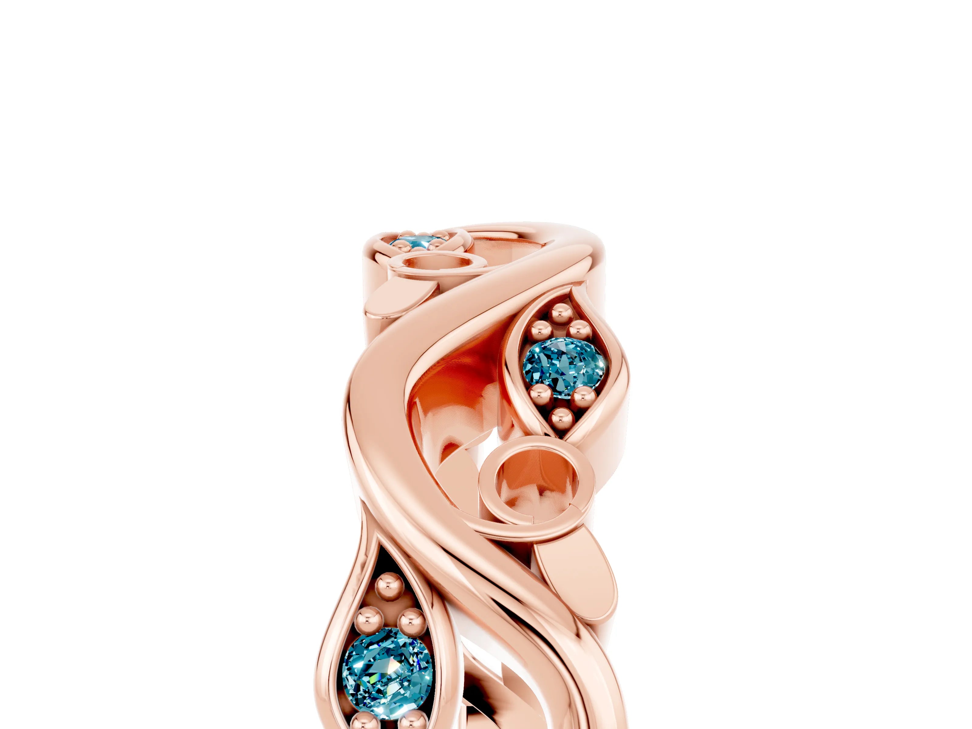 Rose gold Marquise Blue Topaz Vine Eternity Band with Bezel Setting_11